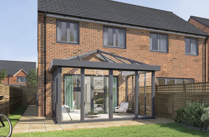 Anthracite uPVC conservatory installed on a red brick property 
