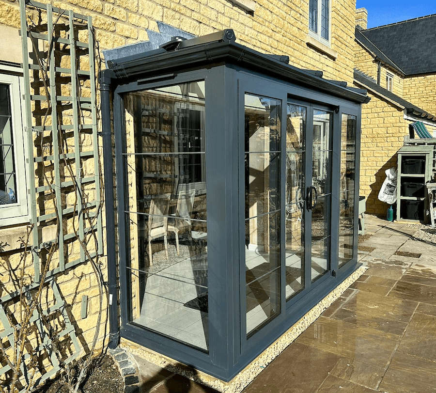 A bay window with grey colour.