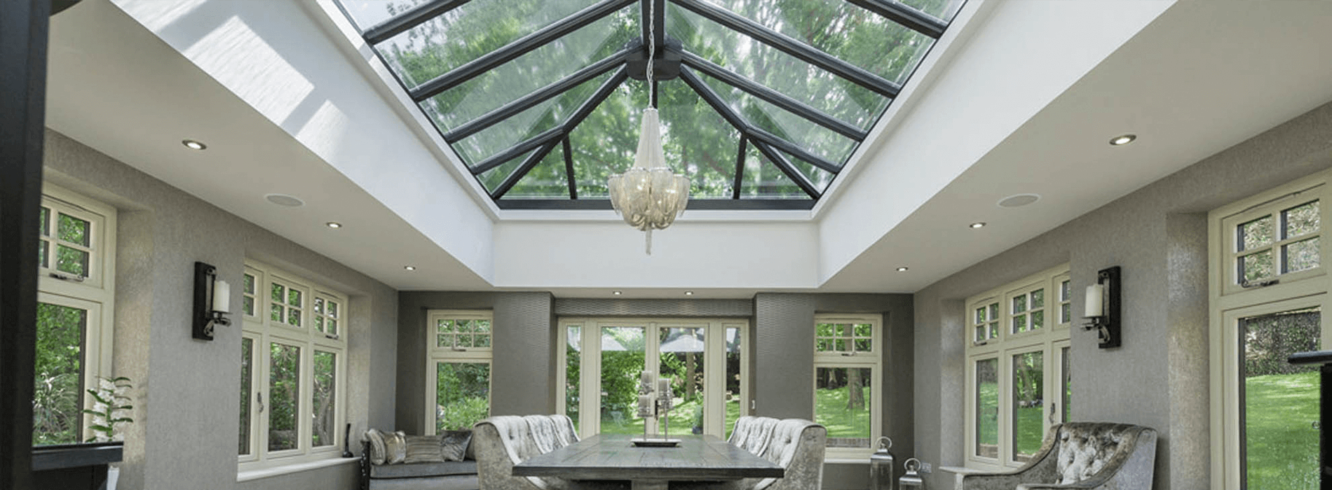 A large conservatory with lantern roof.