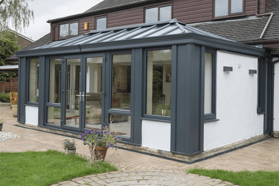 A conservatory with grey colour.
