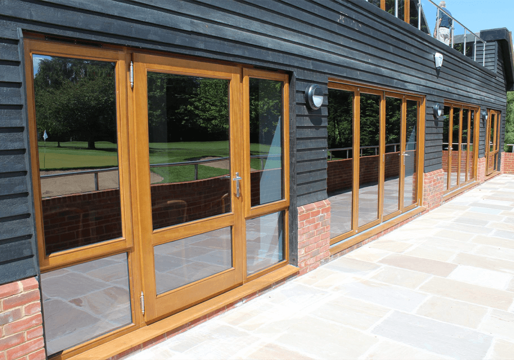 a set of timber framed windows.