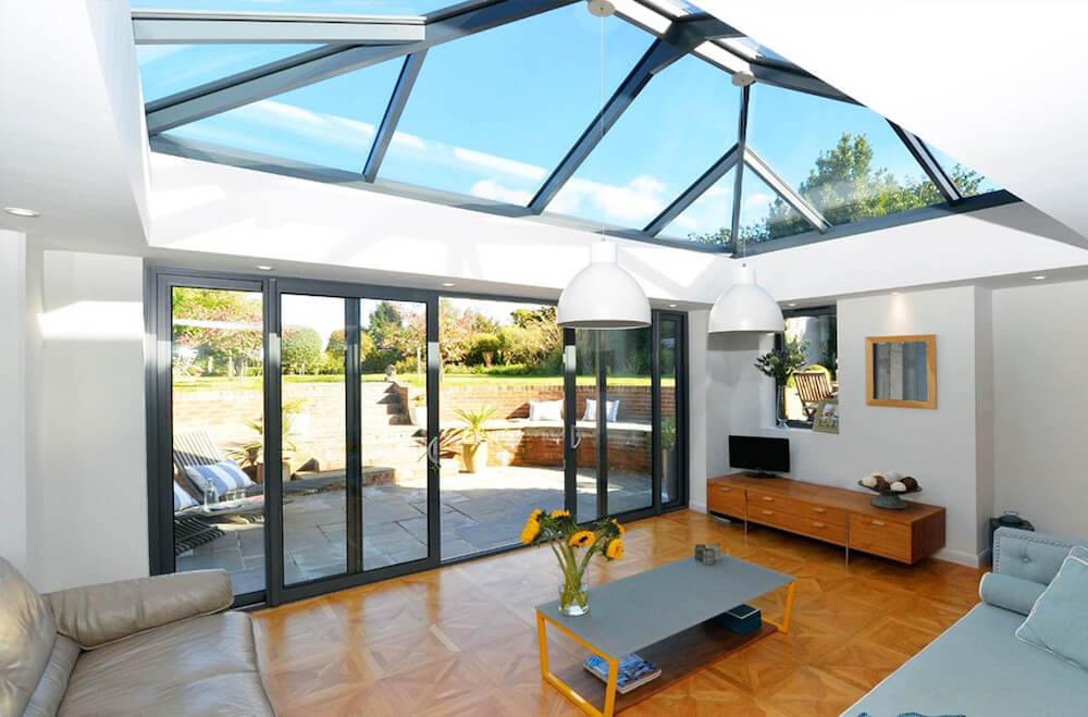 lantern roof and sliding patio doors